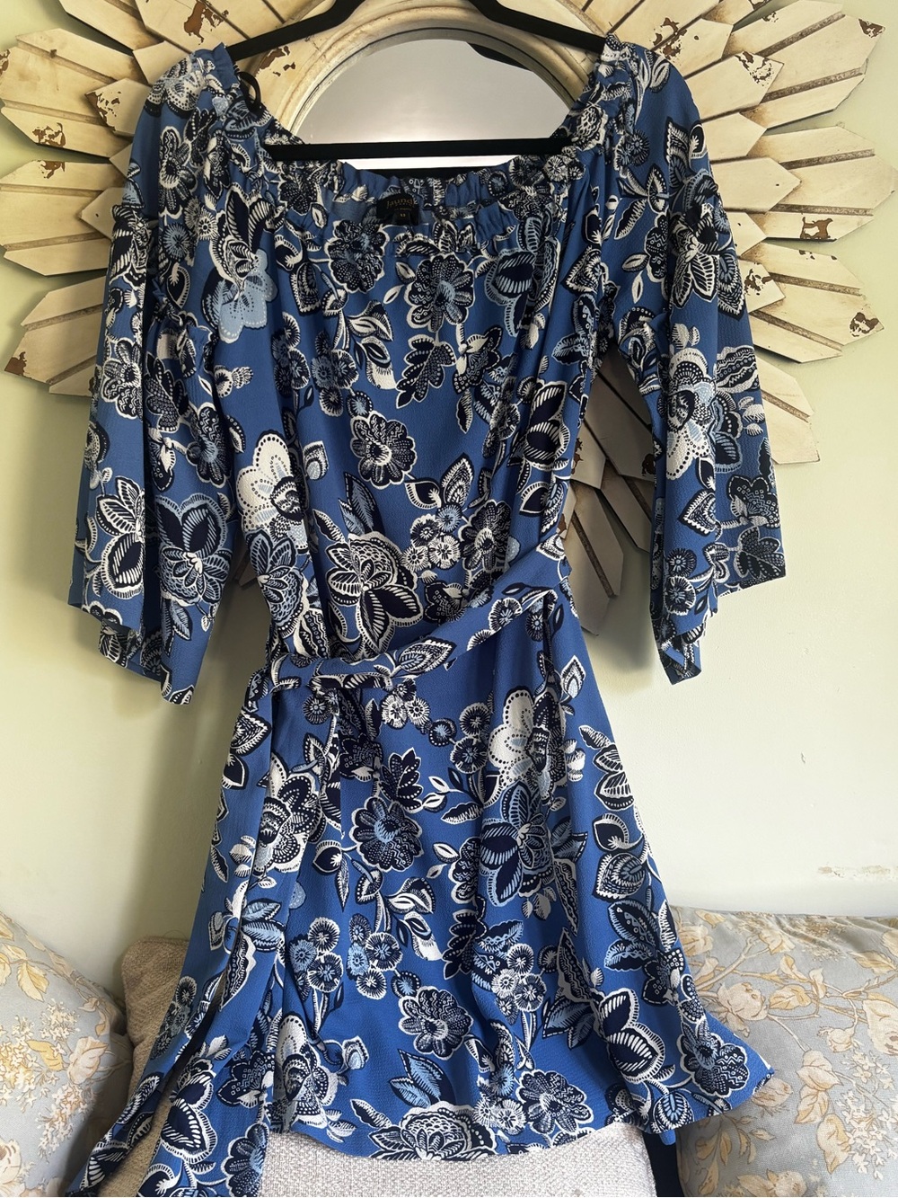 Laundry By Shelli Segal Blue Floral Off-Shoulder Mini Dress